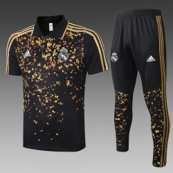 (Черный Золотой) Футбольный поло костюм реал мадрид 2021 2020